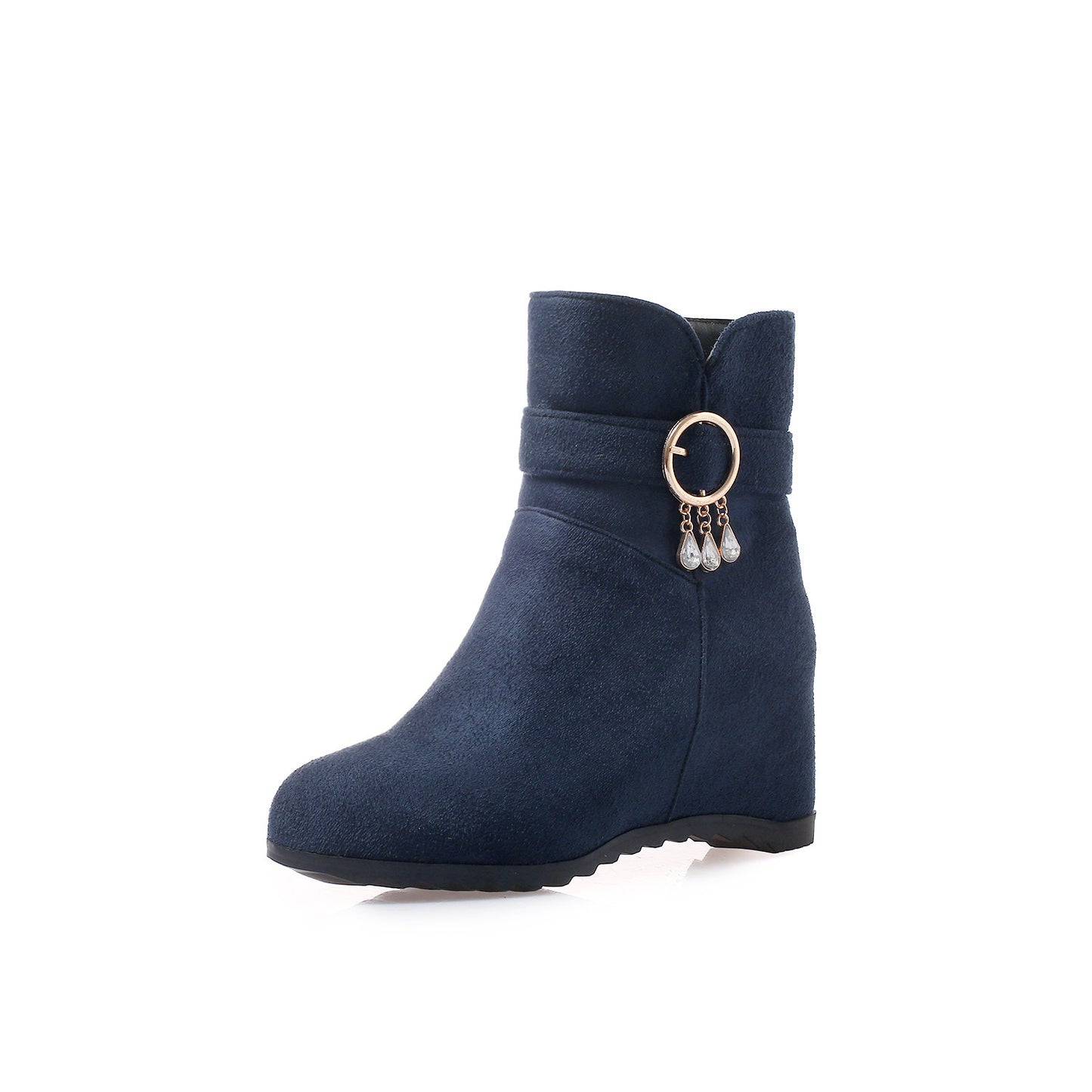 Fringed Round Toe Wedge Heel Winter Ladies Short Boots