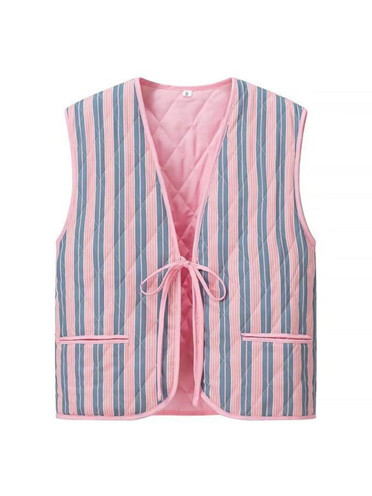 New Fashion V-Neck Sleeveless Lace-Up Retro Floral Print Vest