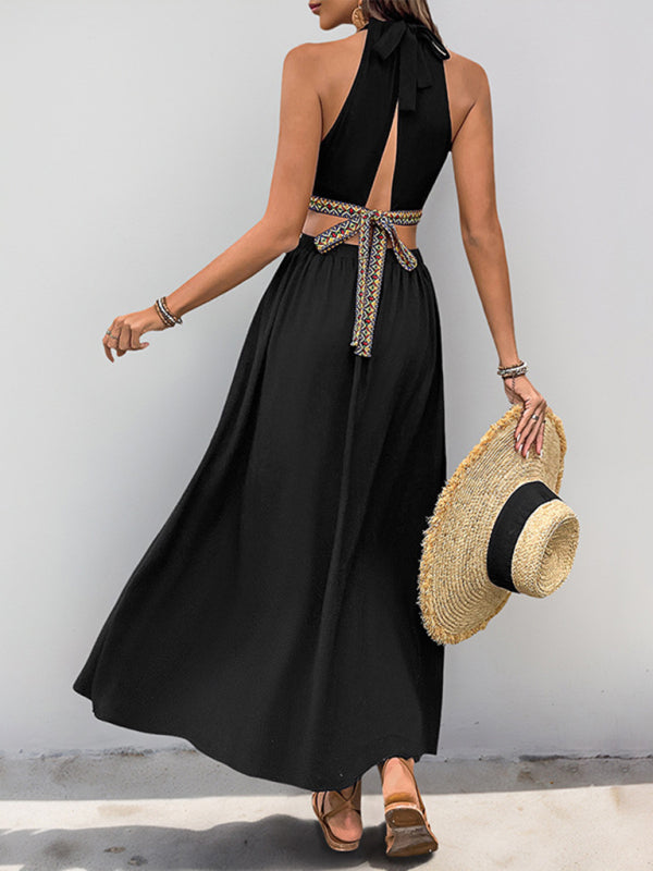 Hollow tie holiday style waist-baring dress