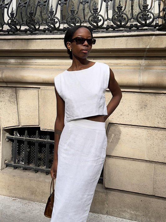 Cotton and Linen Vest Skirt Set
