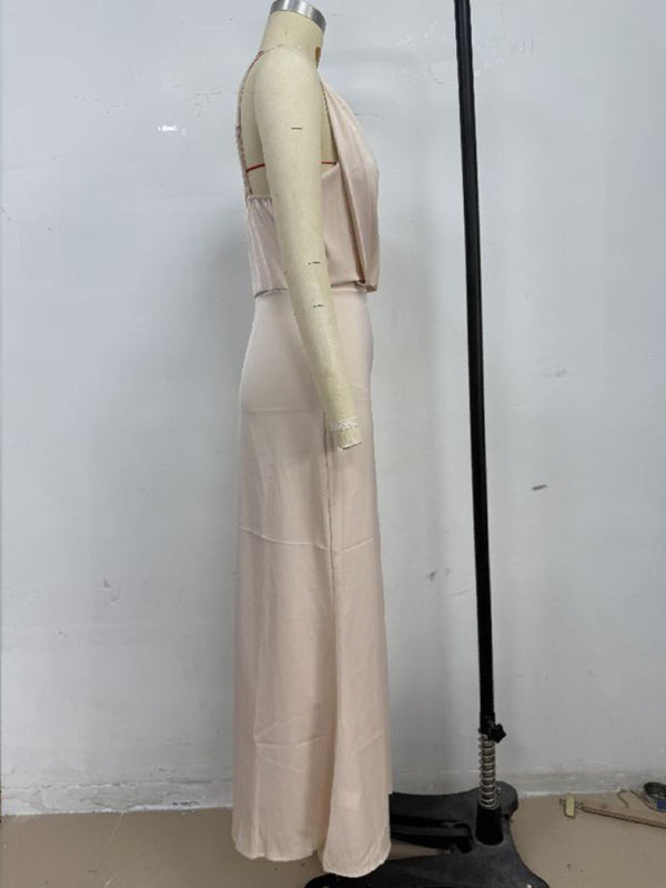 Women's solid color satin satin suspender sexy dress