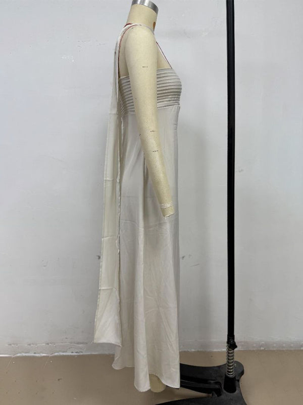 Satin Lace-Up Tube Dress