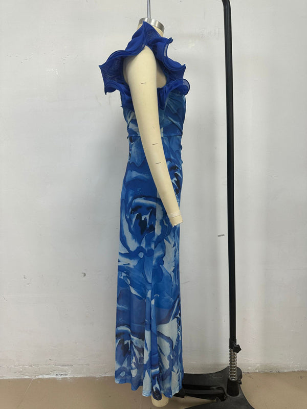 Slim Fit Sleeveless Three-Dimensional Flower Sexy Dress