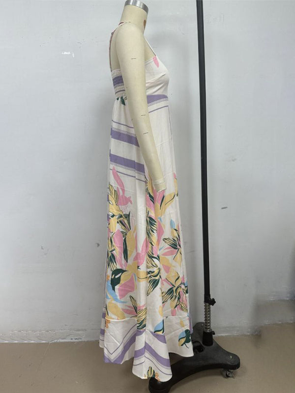 Purple Stripe Print Swing Slip Dress