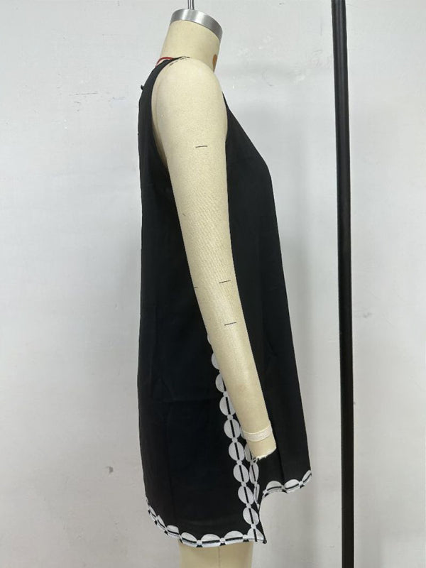 Round Neck Printed Casual Short Dress