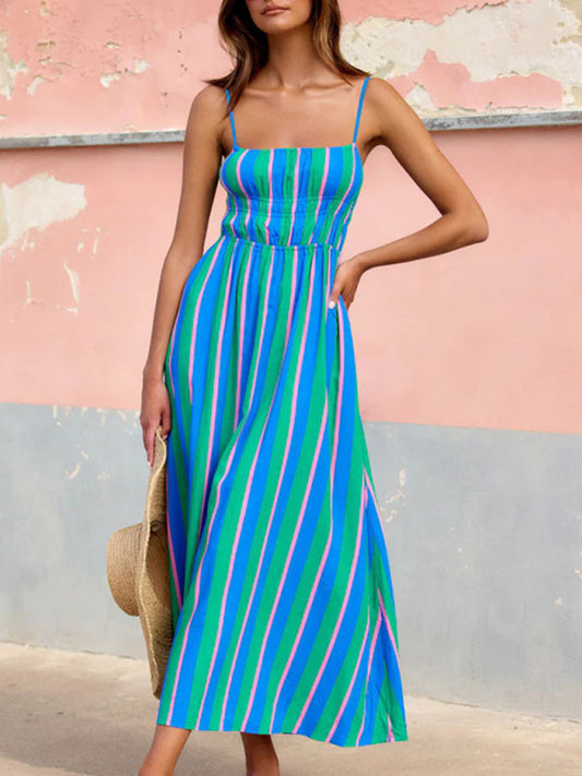 Striped suspender casual dress