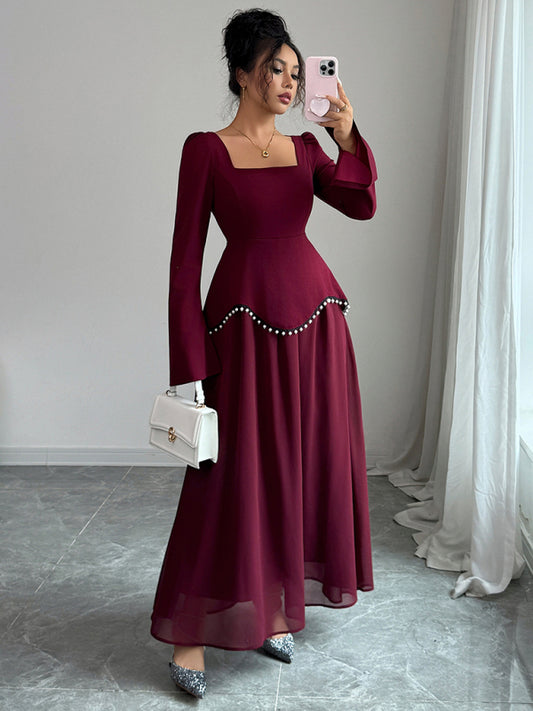 Simple square neck long sleeve dress