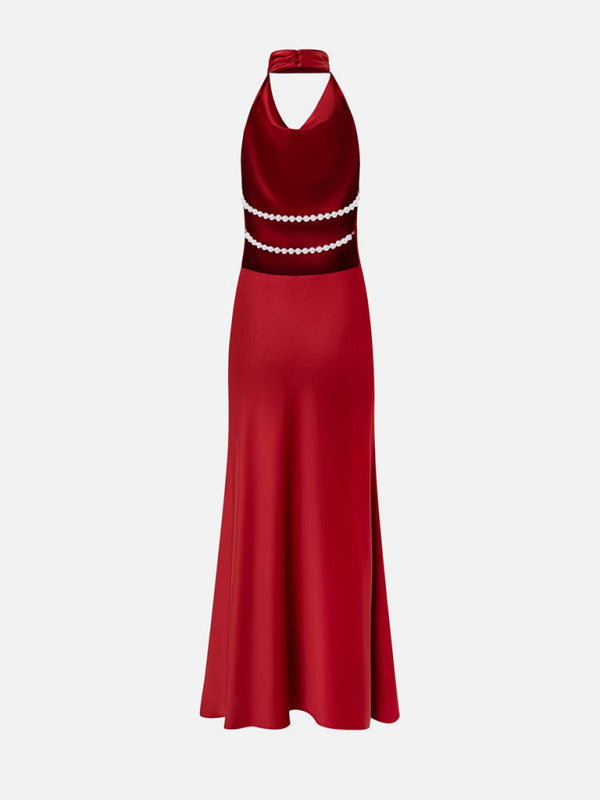 Sexy satin v-neck halter dress