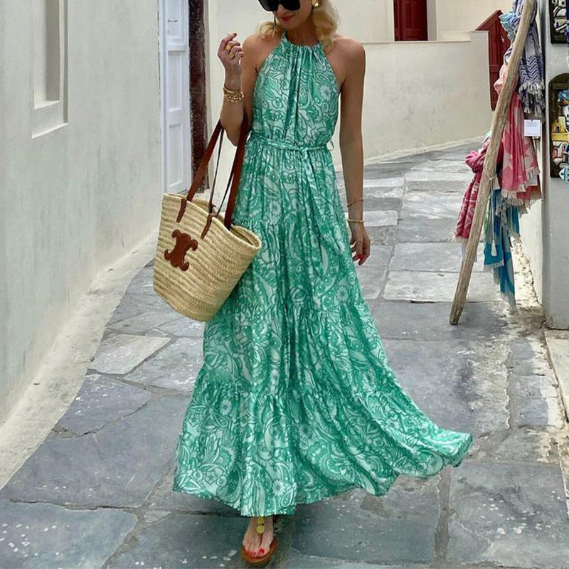 Women's Loose Sleeveless Bohemian Printed Midi Dress