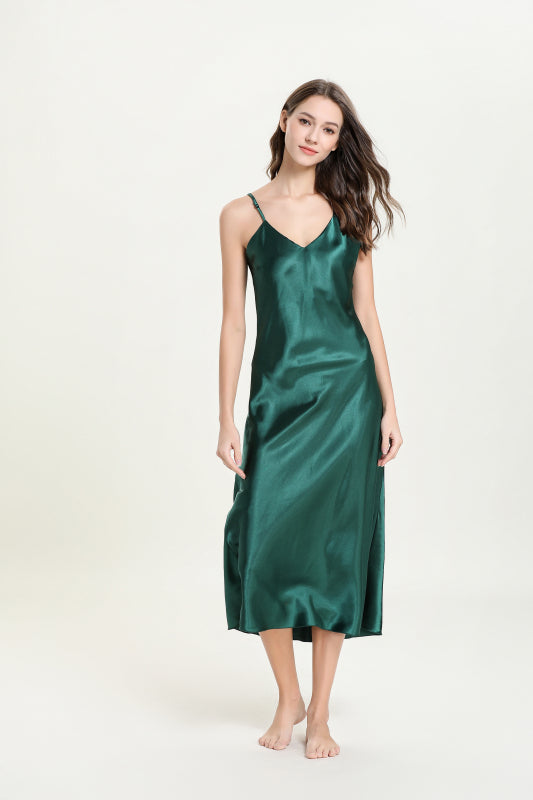 Women's satin suspenders sexy V-neck mid-length suspender dress