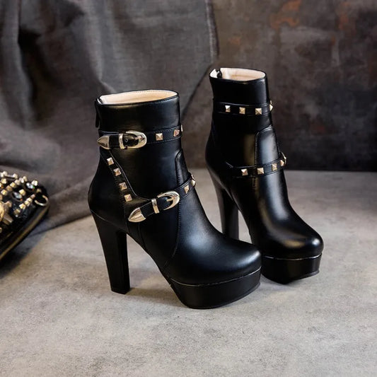 Oversize Large size Big Size boots women shoes ankle boots for women ladies boots Rivet buckle heel