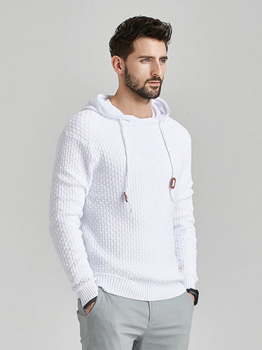 Men's Solid Color Ribbed Hooded Sweater