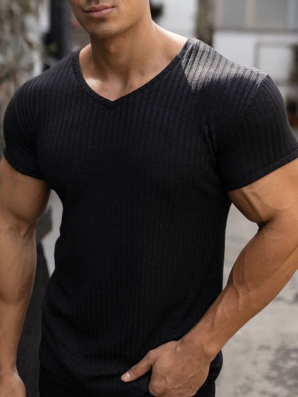 Men's Rib-knit V-neck Short-sleeve T-shirt