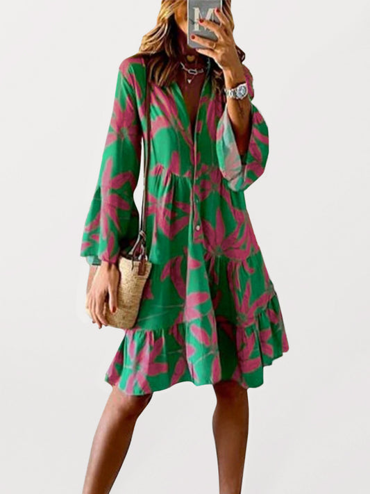 Women's floral print bell sleeve dress