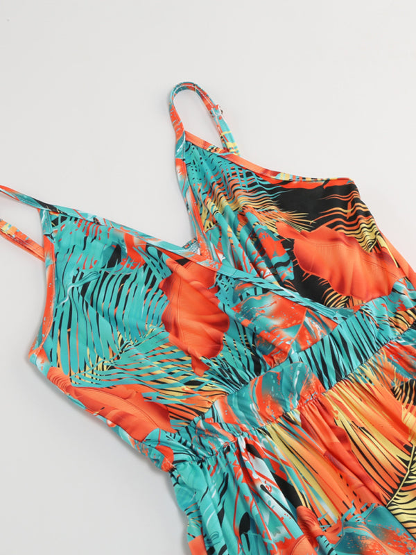 Bohemian Printed Long Dress Sexy V Neck Sling Dress