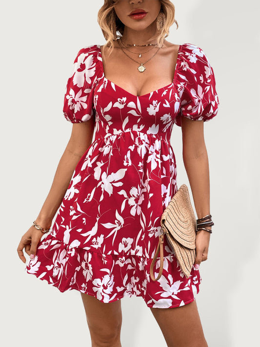 Women's Woven French Vintage Sweetheart Neck Print Dress