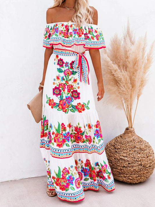 Women's Embroidered Floral Off-the-shoulder Maxi Dress