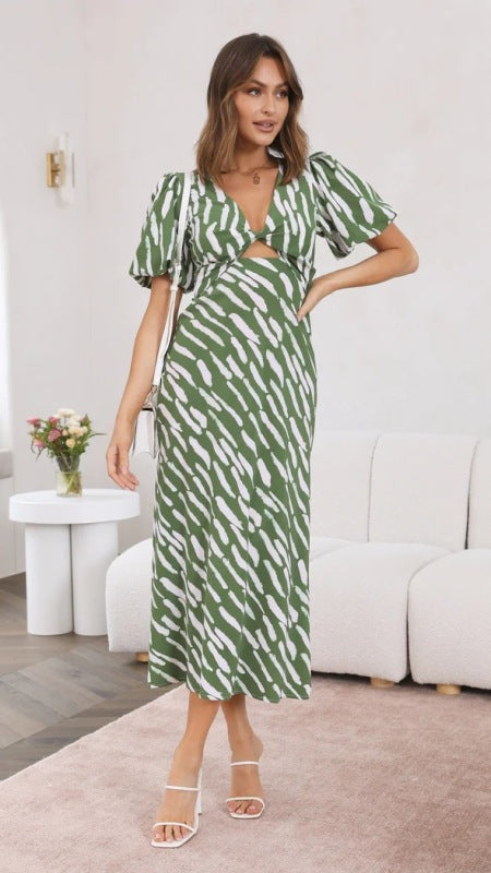 Women's Printed Printed V-Neck Midi Dress