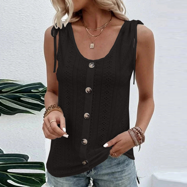 Women's Single Breasted Casual Solid Color U-Neck Tank Top