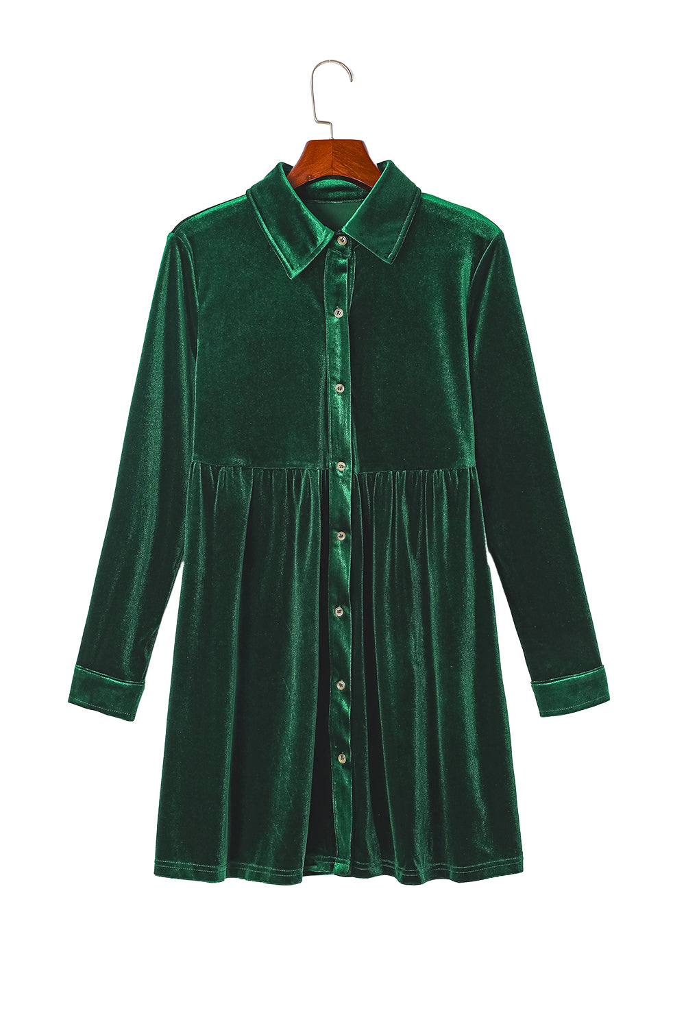 Rose Long Sleeve Ruffle Velvet Button Up Dress