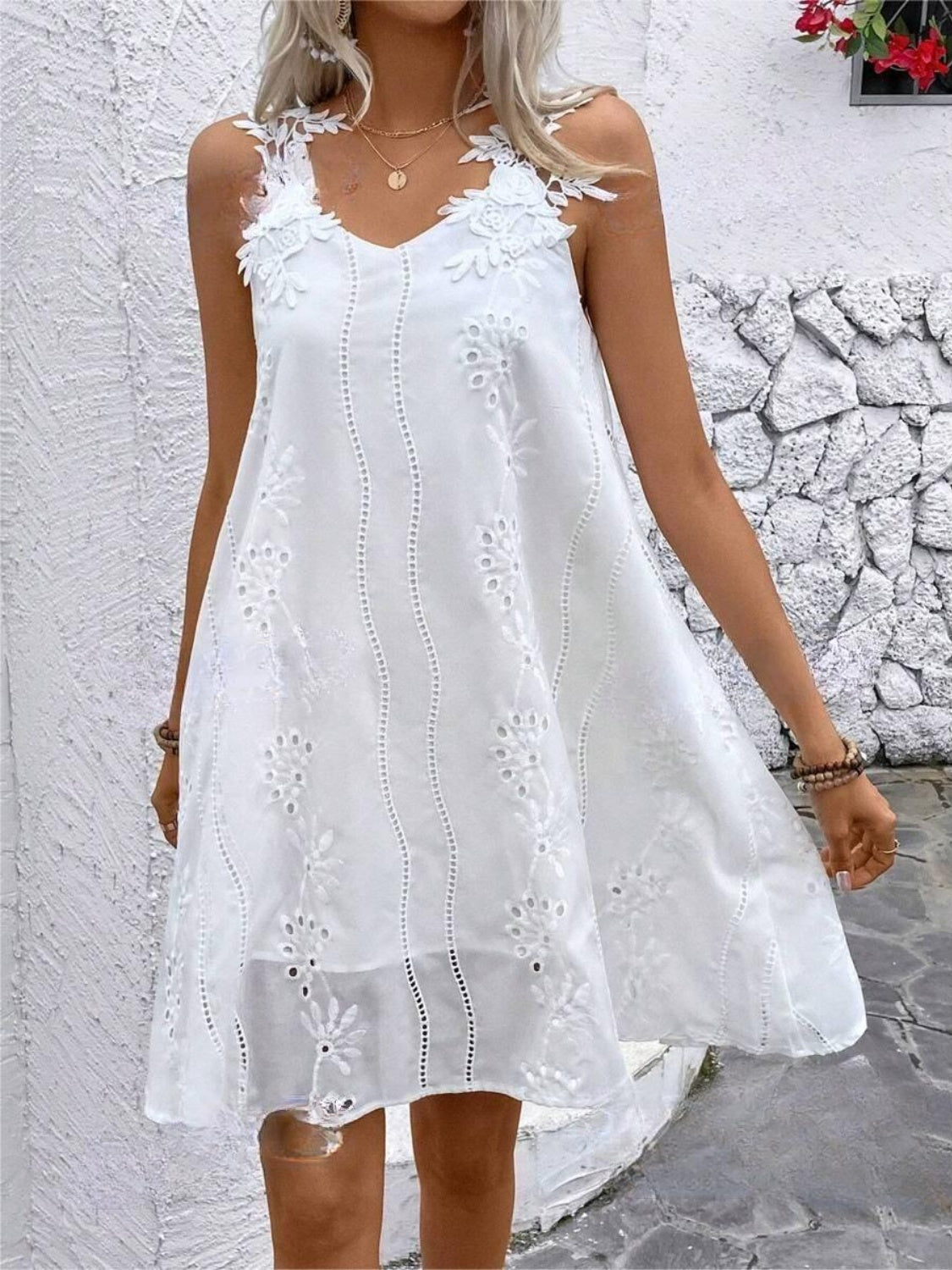 Lace Detail V-Neck Mini Dress