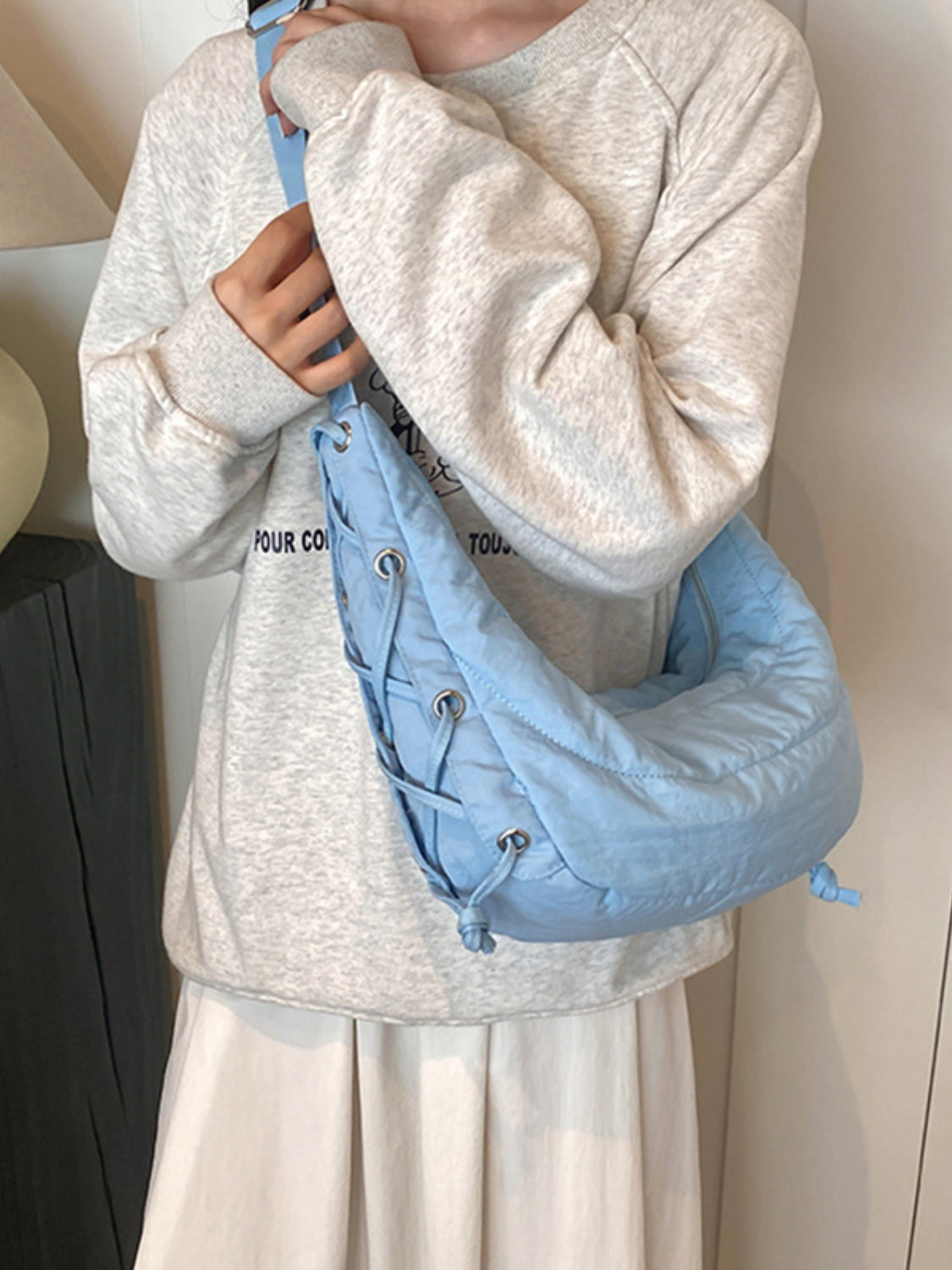 Lace-Up Polyester Crossbody Bag