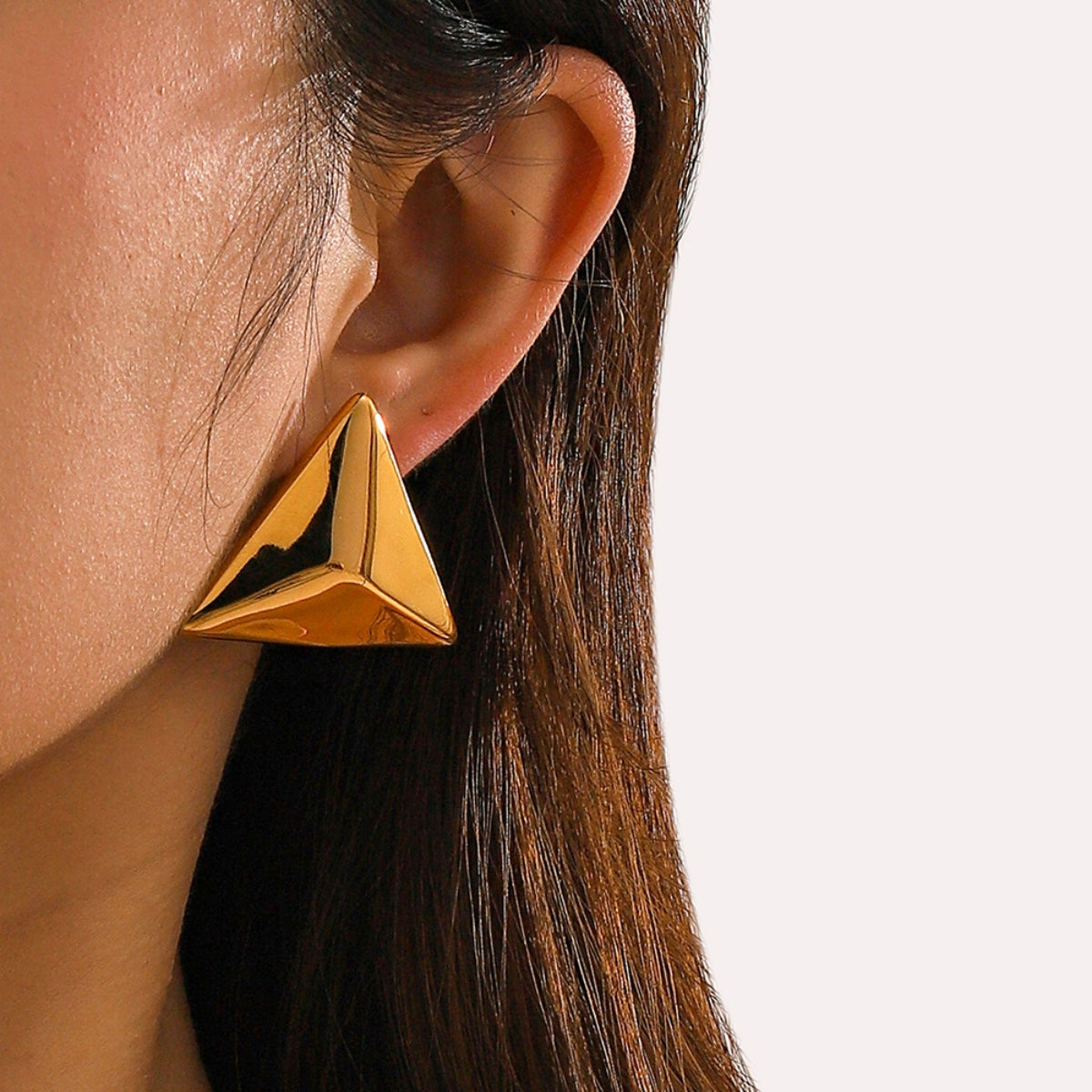 Stainless Steel 3D Triangle Earrings