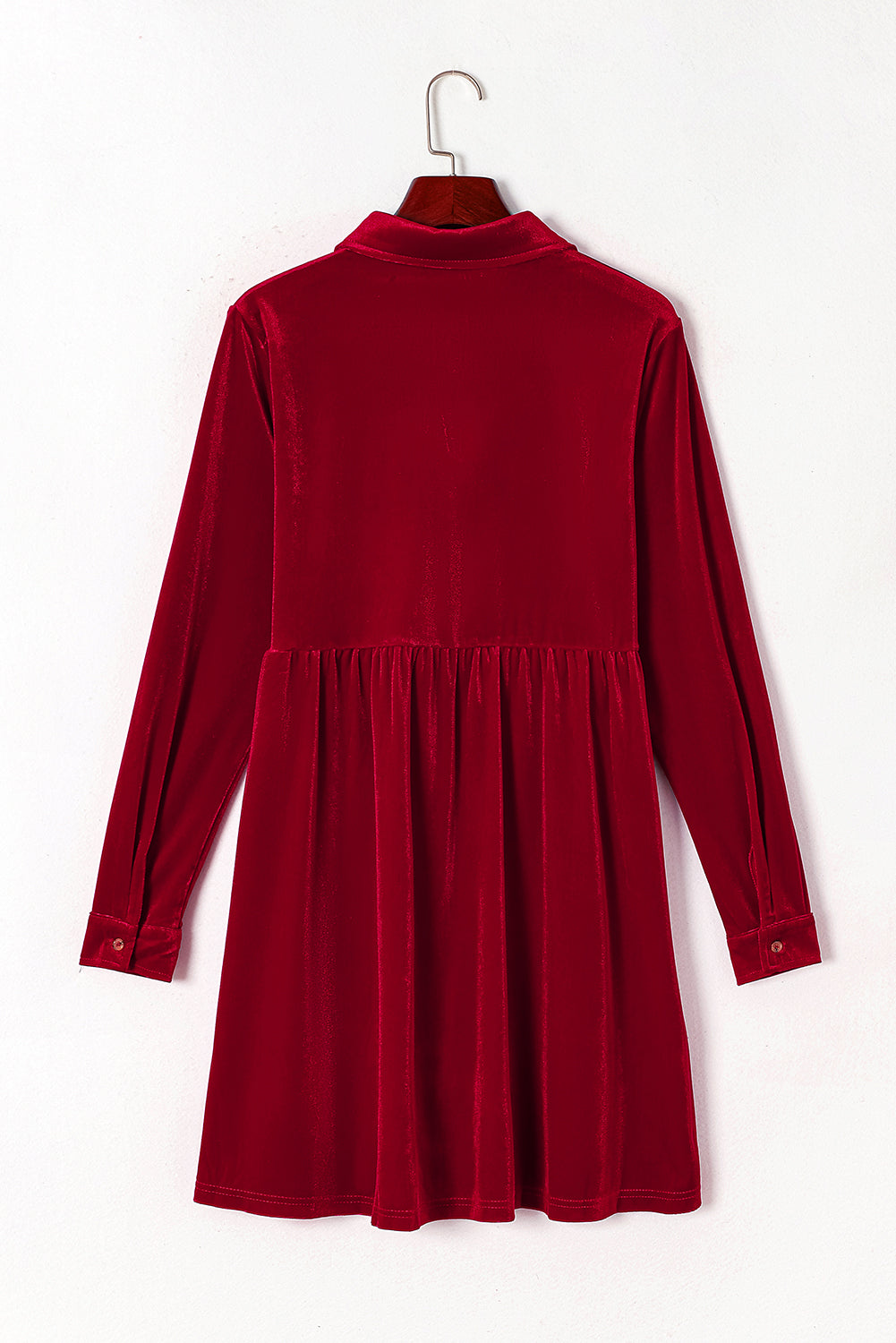 Rose Long Sleeve Ruffle Velvet Button Up Dress