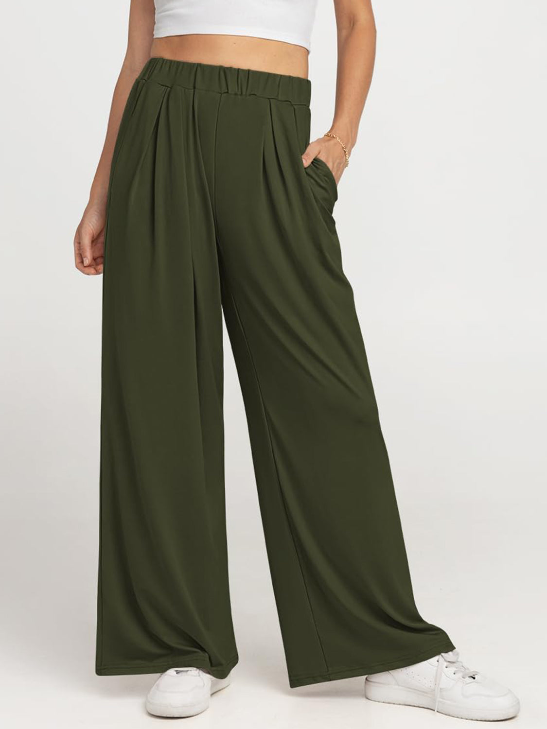 Elastic Waist Wide Leg Pants