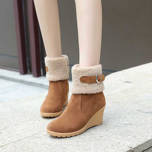 Ladies Wedge Suede Side Zip Mid Boots