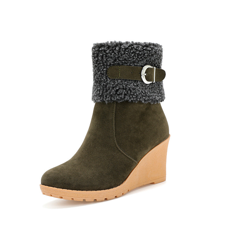 Ladies Wedge Suede Side Zip Mid Boots