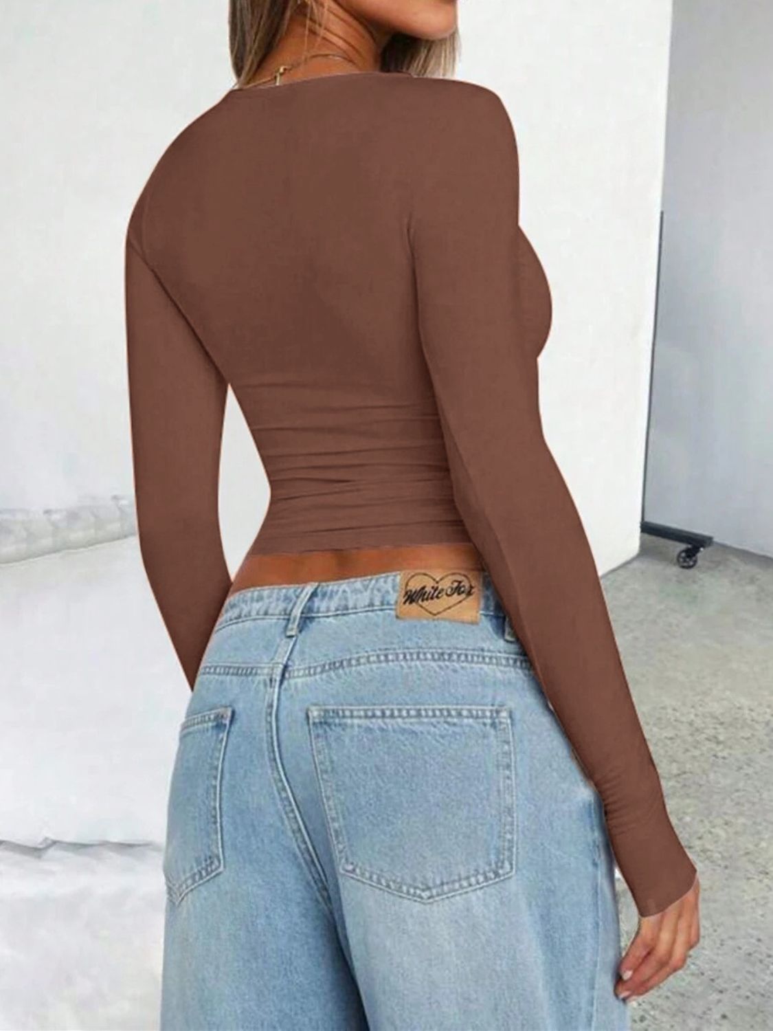 Solid Color Round Neck Long Sleeve T-Shirt