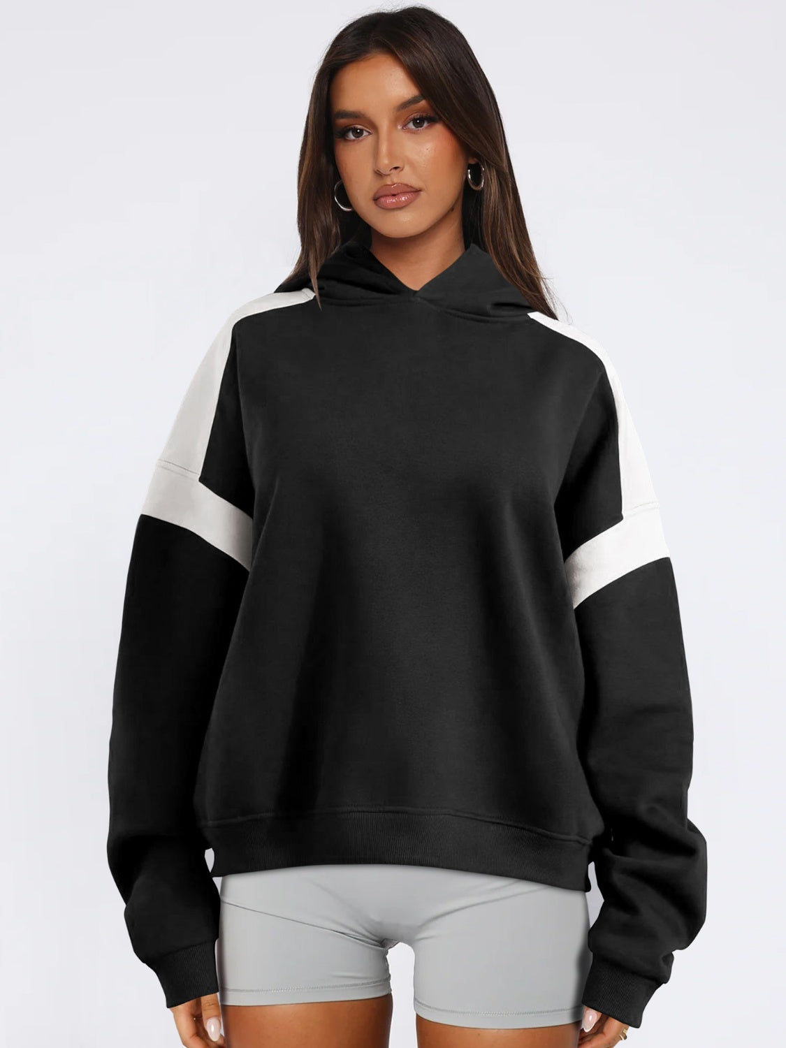 Contrast Dropped Shoulder Long Sleeve Hoodie