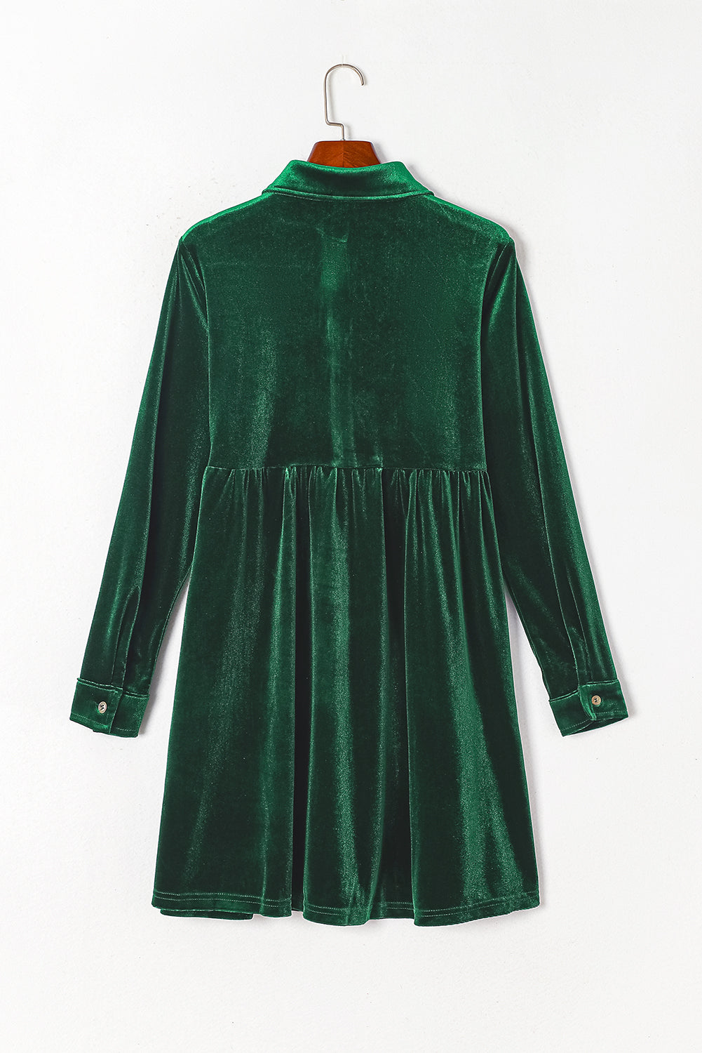 Rose Long Sleeve Ruffle Velvet Button Up Dress
