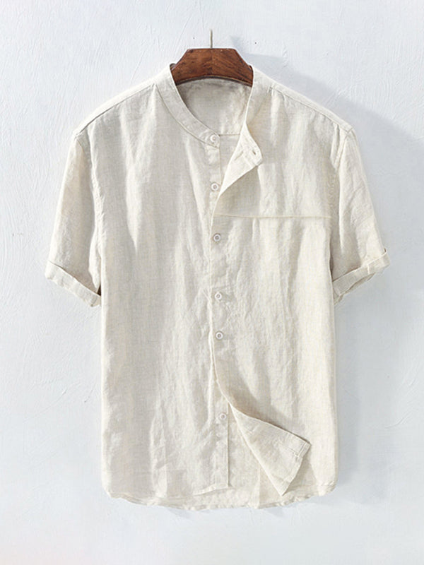 Casual Woven Mandarin Collar Men's Shirt