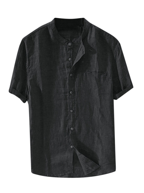 Casual Woven Mandarin Collar Men's Shirt