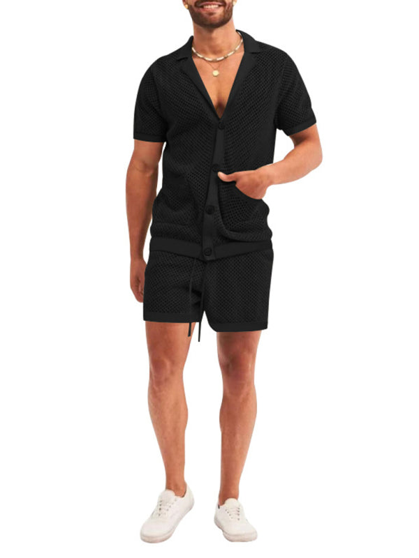 Short-sleeved shorts Knit lapel cardigan Short-sleeved men's suit