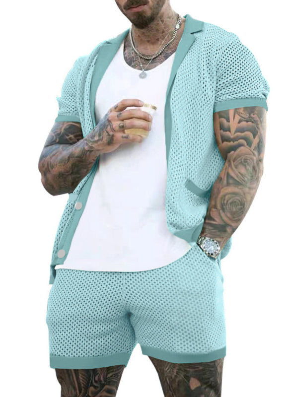 Short-sleeved shorts Knit lapel cardigan Short-sleeved men's suit