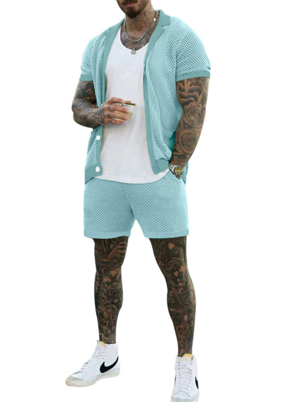 Short-sleeved shorts Knit lapel cardigan Short-sleeved men's suit