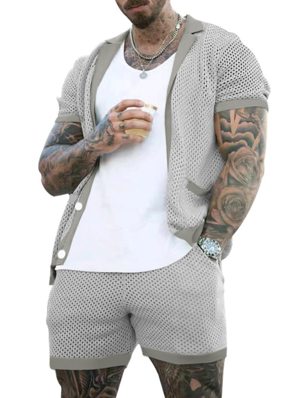 Short-sleeved shorts Knit lapel cardigan Short-sleeved men's suit