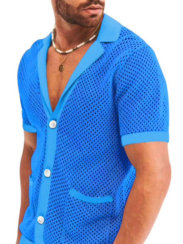 Short-sleeved shorts Knit lapel cardigan Short-sleeved men's suit