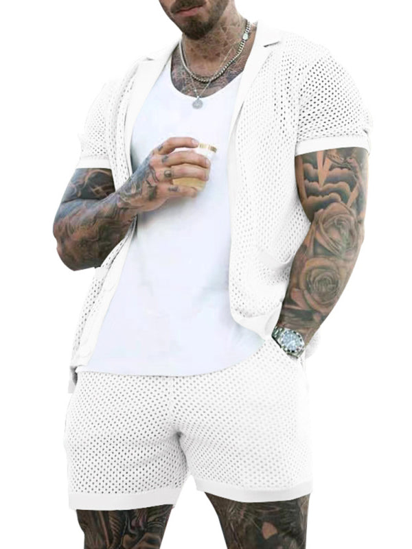 Short-sleeved shorts Knit lapel cardigan Short-sleeved men's suit