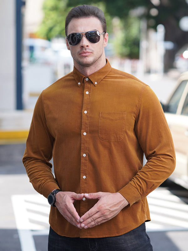 New Plus Size Men's Casual Loose Fashionable Corduroy Long Sleeve Shirt