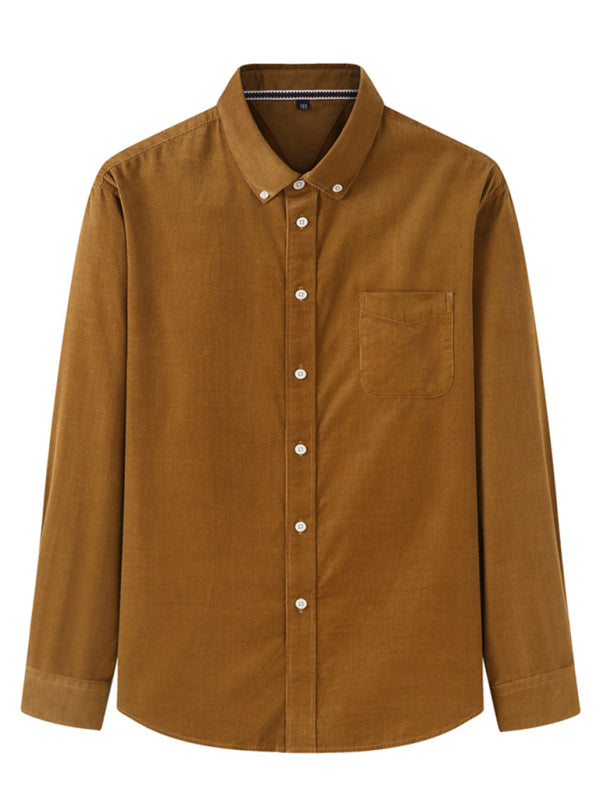 New Plus Size Men's Casual Loose Fashionable Corduroy Long Sleeve Shirt