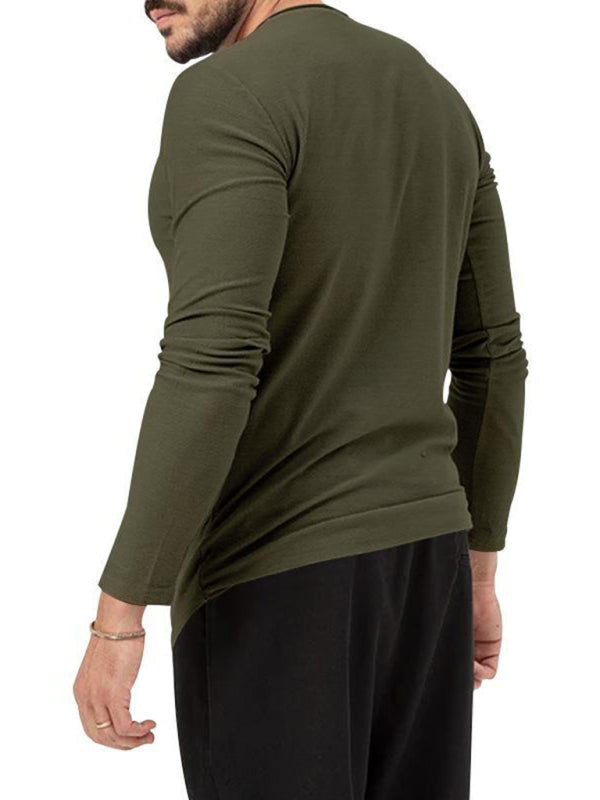 New Men's Round Neck Solid Color Long Sleeve T-Shirt