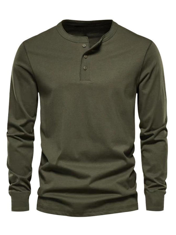 New Men's Round Neck Solid Color Long Sleeve T-Shirt