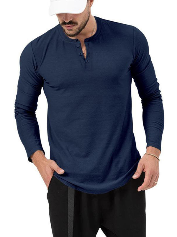 New Men's Round Neck Solid Color Long Sleeve T-Shirt