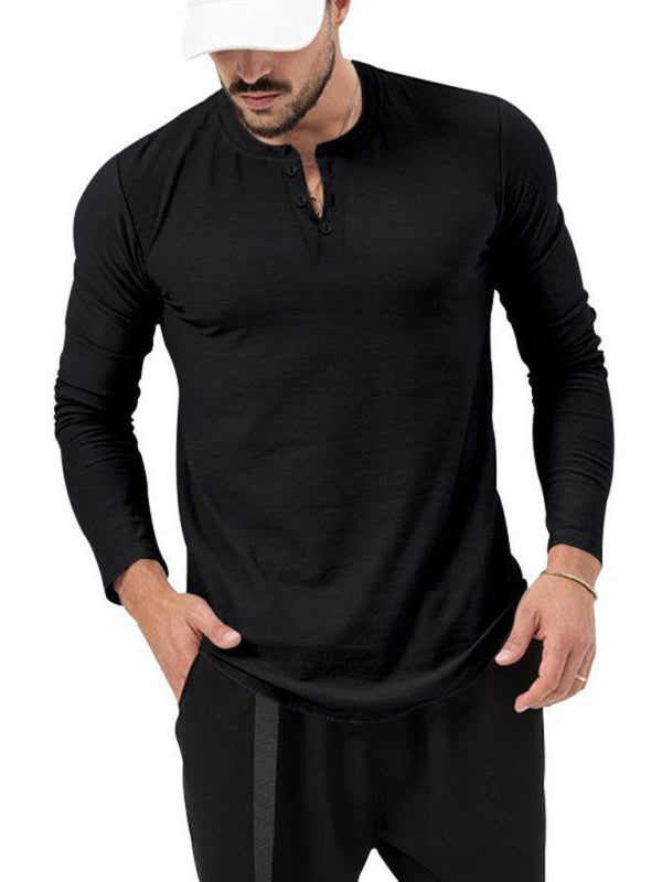 New Men's Round Neck Solid Color Long Sleeve T-Shirt