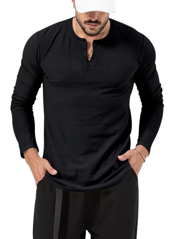 New Men's Round Neck Solid Color Long Sleeve T-Shirt