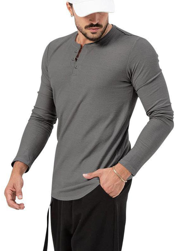 New Men's Round Neck Solid Color Long Sleeve T-Shirt